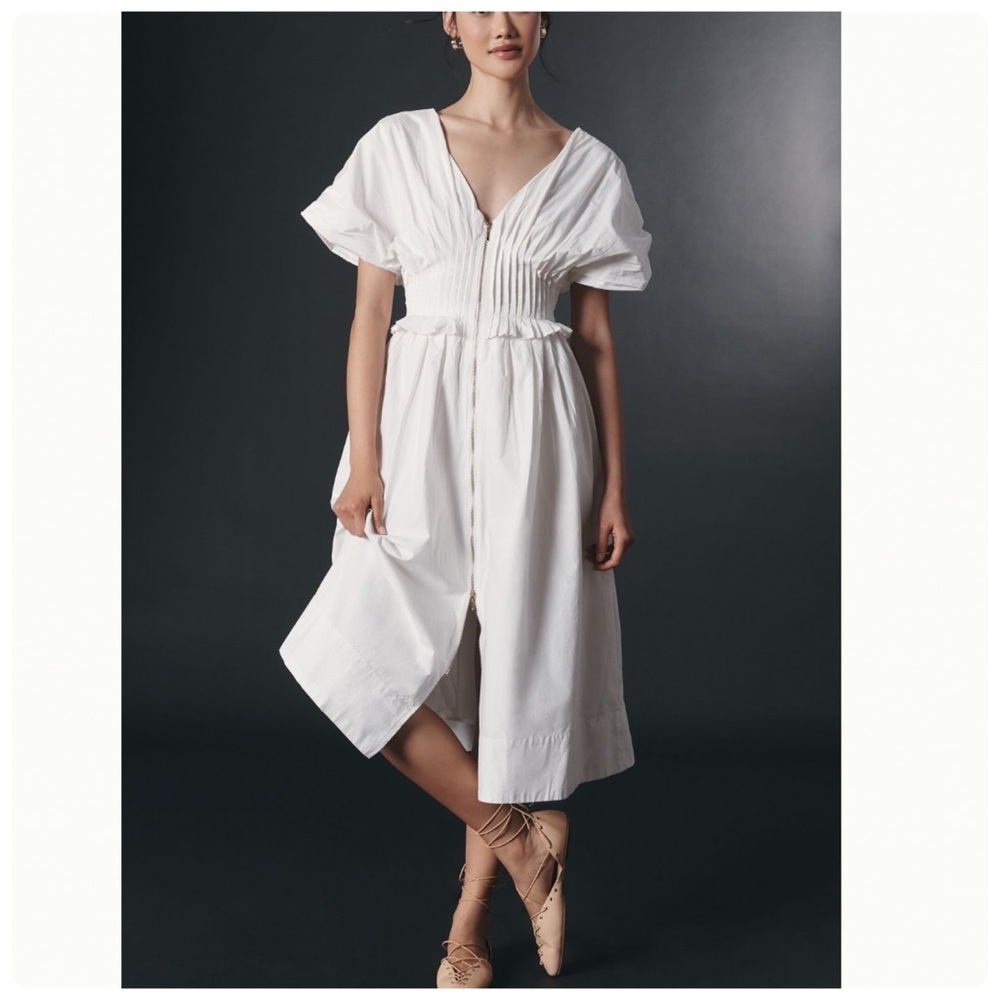 NWT Anthropologie V-Neck Zip-Front Midi Dress, L - Picture 2 of 16